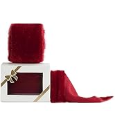 HUIHUANG Red Velvet Ribbon 2 inch Handmade Fring Frayed Velvet Fabric Ribbon for Christmas Tree, ...
