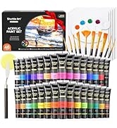 Shuttle Art 48 Pack Acrylic Paint Set, 30 Colors Acrylic Paint (36ml) with 10 Brushes 5 Canvas 1 ...
