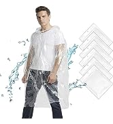 Cosowe Rain Ponchos Disposable for Adults Kids, Clear Emergency Raincoats with Hood Drawstring Sl...