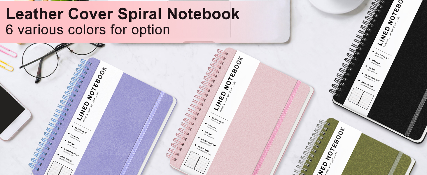 Purple Lined Spiral Journal Notebook with 160 Pages, 8×5.7in, A5 Spiral Notebook