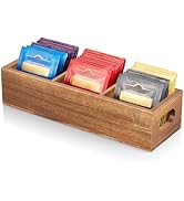 DRASTAR Tea Bag Organizer, Acacia Tea Bag Holder, Tea Storage Containers with 3 Slots, Wooden Tea...