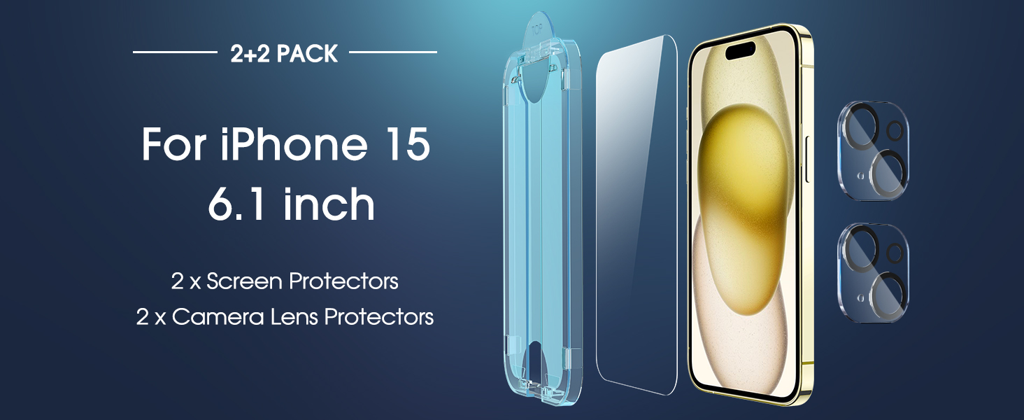 amFilm OneTouch iPhone 15 6.1" Screen Protector Tempered Glass