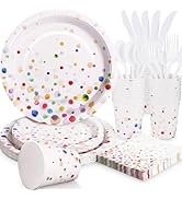 Colorful Birthday Plates and Napkins-Gudvilla 168PCS Confetti Plates Disposable Tableware Serve 2...