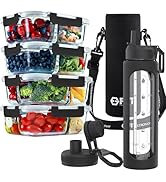 FIT Strong & Healthy 2 & 3 Compartment Glass Meal Prep Containers (4 Pack, 32 oz) and 32 oz Glass...