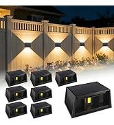 T-SUN Solar Fence Lights Outdoor 8 Pack - 3000K Warm White Solar wall Lights, IP65 Waterproof Sol...