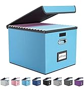 Upgrade Portable File Organizer Box Office Document Storage with Lid, Huolewa Linen Hanging Filin...
