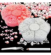 lyfLux 11200 Pieces Mixed Size Half Round Flat Back Pearl Beads Rhinestones for DIY Phone Nail Fa...