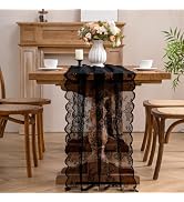 Winotic Black Lace Table Runner with Floral Embroidered (1pcs, 28”x118”) | Wedding Decor, 10ft, G...
