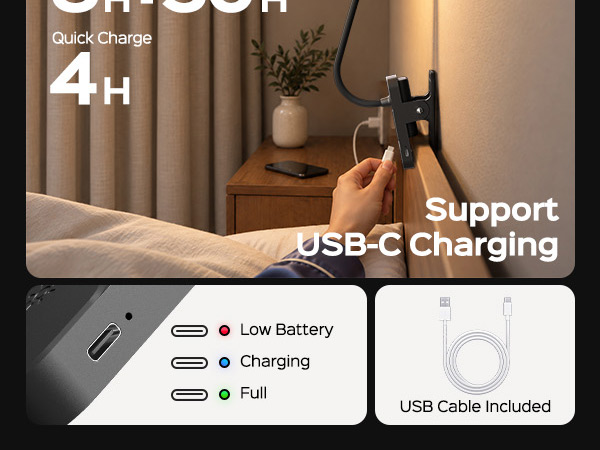 Rechargeable Clip on Light for Bed