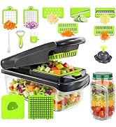 15 in 1 Salad Container for Lunch & Vegetable Chopper Set – All-in-One Salad Jar with Side Openin...