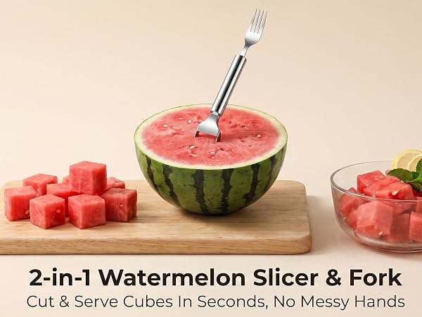 No more slippery knives! Cube & serve juicy watermelon mess-free. Rust-proof, dishwasher safe.