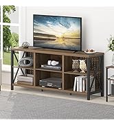 LVB Rustic Entertainment Center for 65 Inch TV, Industrial Wood and Metal TV Stand with Storage S...