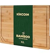 Kikcoin 17”×11” Bamboo Cutting Boards for Kitchen, Wooden Healthy Cutting Boards for Charcuterie,...