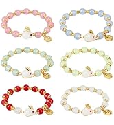 SUPERFINDINGS 6 Pcs White Rabbit Bracelets FU Character Beads Strand Bracelets Jade Rabbit Mascot...