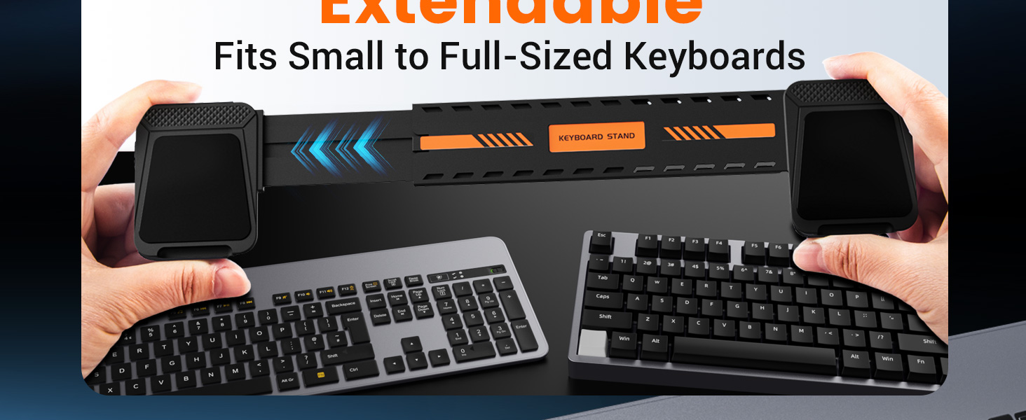 Computer keyboard stand, adjustable keyboard riser for flat-back keyboards only and retractable