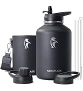 Coolflask 64 oz Water Bottle Insulated with PU Leather Sleeve, Half Gallon Water Bottle Color Con...