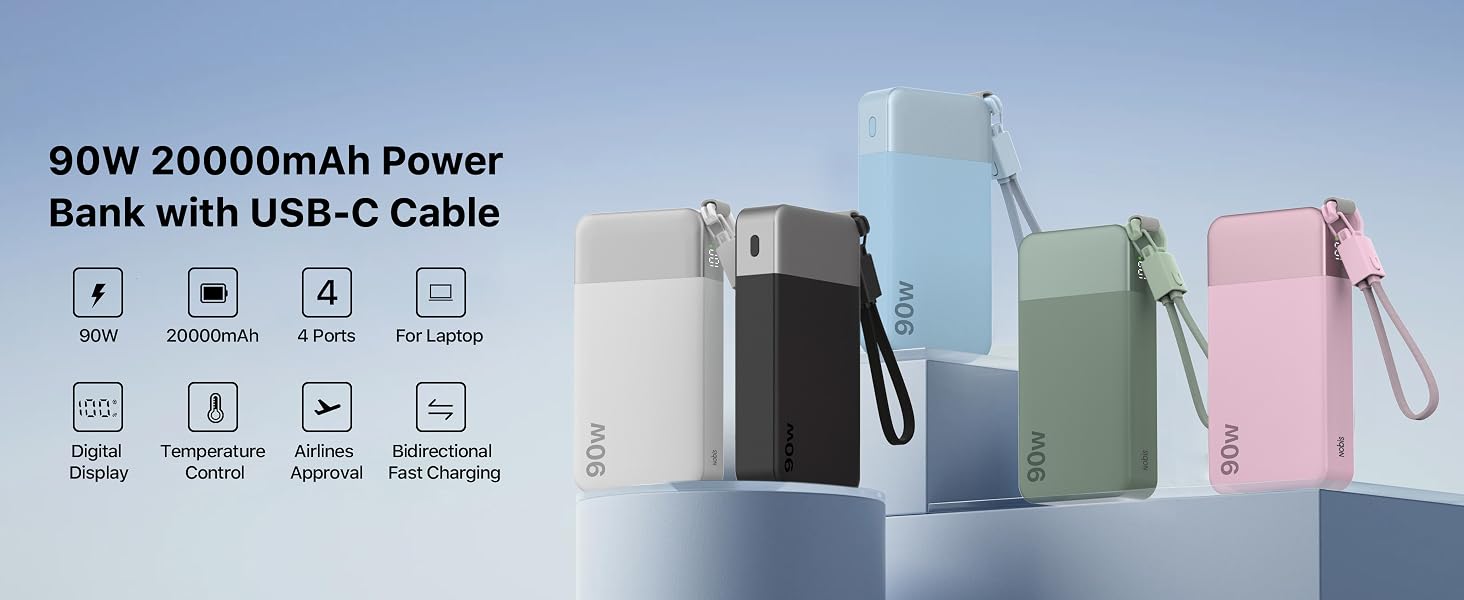 90w 20000mAh PowerBank with USB-C Cable