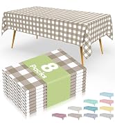 Smiry 8 Packs Gingham Disposable Table Cloth, 54 x 108 Inch Waterproof Plastic Tablecloth, Rectan...