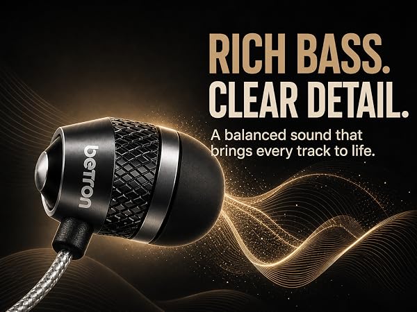 Betron earbud with glowing golden sound waves on a dark background