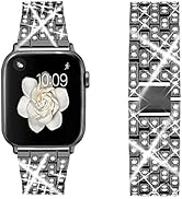 Dsytom Bing Band Compatible with Apple Watch Band 38mm 40mm 41mm,Jewelry Replacement Metal Wristb...