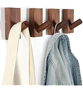 bsdonte Wood Wall Hooks 4 Pack, Black Walnut Wooden Coat Hooks Wall Mounted, Rustic Farmhouse Wal...