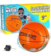 Aqua Dive Ball 9" Basketball – Underwater Pool Game for Kids All Ages – Fun Water Toy to Dribble ...