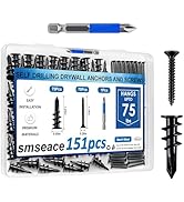 smseace 151Pcs Black Self Drilling Drywall Anchors with Screws Kit, 75Pcs #8 Self-Tapping Screw, ...