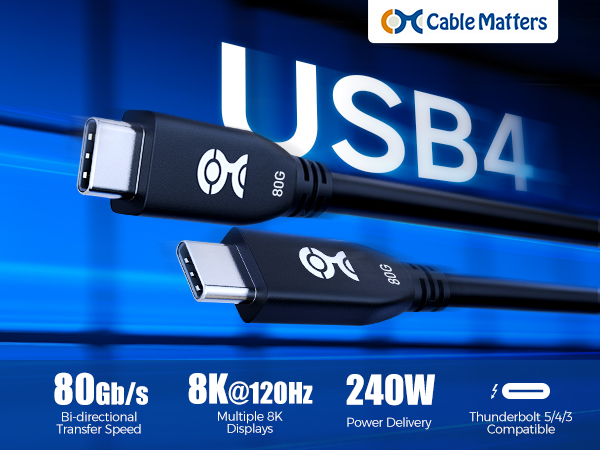 USB C to USB C cable with 80Gbps bandwidth for ultra-fast data transfer and 8K video support