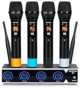 ZERFUN G8 Wireless Microphone System, 4-Channel Metal Handheld Wireless Microphones Karaoke Profe...