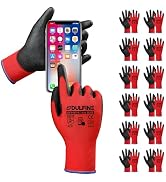 DULFINE Touchscreen Work Gloves for Women 12 Pairs, PU Coated | Two Fingers Touchscreen, Bulk Pac...