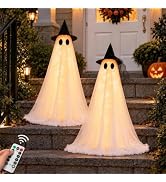 Halloween Decorations Indoor 2 Pack 2.6ft Glowing Ghosts with Timer Remote | Height-Adjustable Cu...