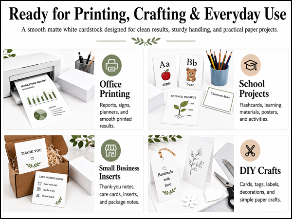 Cardstock printer paper 8.5 x 11 for printing, school projects and crafts