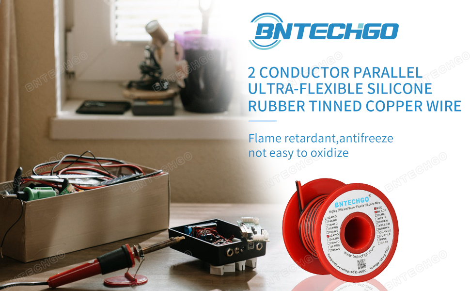 22 gauge 2 conductor parallel silicone wire spool 22AWG 22ga 22g flexible Red Black electric wire