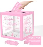 Pink Clear Diaper Raffle Tickets Card Box for Baby Shower, 50 Pcs Diaper Raffle Tickets with Advi...