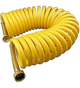 Darnassus Heavy-duty PU Coil Hose, Self-Coiling Garden Hose with Solid Brass Fittings, Retractabl...