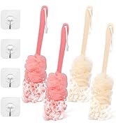 4Pack Back Scrubber for Shower Loofah with Long Handle, Shower Brush for Body, 17? Loofah on a St...
