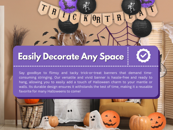 Halloween Banner Trick or Treat Halloween Banner for Fireplace Mantle Porch Party Decorations