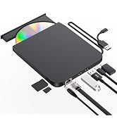 ROOFULL External CD DVD Drive with Ethernet Port, USB 3.0, USB-C, SD&TF Card Slot, Compatible wit...