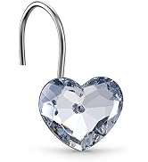 CHICTIE Clear Heart Shower Curtain Hooks Rings,Set of 12 Bling Crystal Decorative Shower Curtain ...