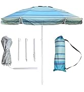 LOTTAFUN 6ft Beach Umbrella - Heavy Duty Wind Resistant UV 50+ Portable Sun Shade with Sand Ancho...
