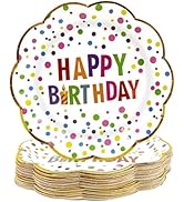 BOKFJBP 50pcs Birthday Paper Plates-9in Scalloped Disposable Party Plates Polka Dots Colorful Dot...