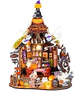 Rolife Halloween Haunted Candy House DIY Miniature House Kits with 9 LED Lights, Beginner-Friendl...