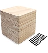 12 PCS Unfinished Square Wood Coasters, SIJDIEE 4 Inch Blank Wooden Coaster Crafts with Non-Slip ...