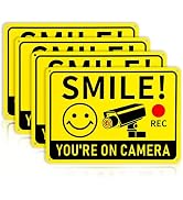 4 Pack Smile You’re on Camera Signs – 10"x7" Rust-Free Aluminum Video Surveillance Sign, UV Print...