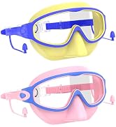 YLKJSWIM Swim Goggles for Kids 3-15 with Earplugs Large Frame Anti-Fog/UV Swimming Goggles for Bo...