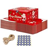 MESHA 15PC Red Christmas Tree Decorations Gift Box with Thank You Stickers and Twine, 8x8x4'' Sma...