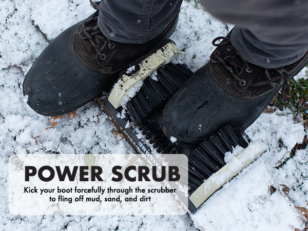 Person scrubbing off snow. Text reads
