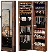DUMOS 6 LEDs Mirror Jewelry Cabinet, Wall or Door Mounted Jewelry Organizer, 47.2-Inch Tall Locka...