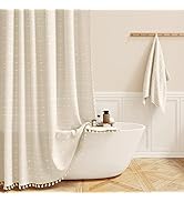 BTTN Boho Farmhouse Shower Curtain Set with Tassel - Linen Rustic Heavy Duty Fabric, Water Repell...
