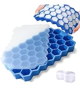 2 Pack Silicone Ice Cube Trays With Lid - 37 Grid Small Ice Cube Molds For Freezer Reusable BPA F...